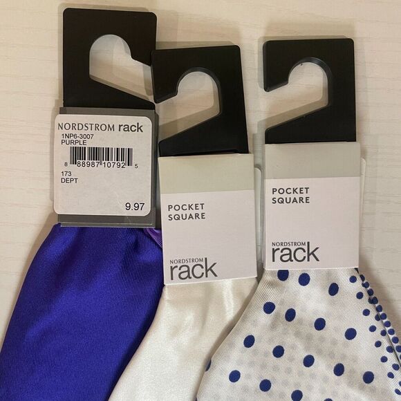 Set of 3 Nordstrom Rack Silk Pocket Squares - White Polka Dot, White, Purple - Picture 4 of 6